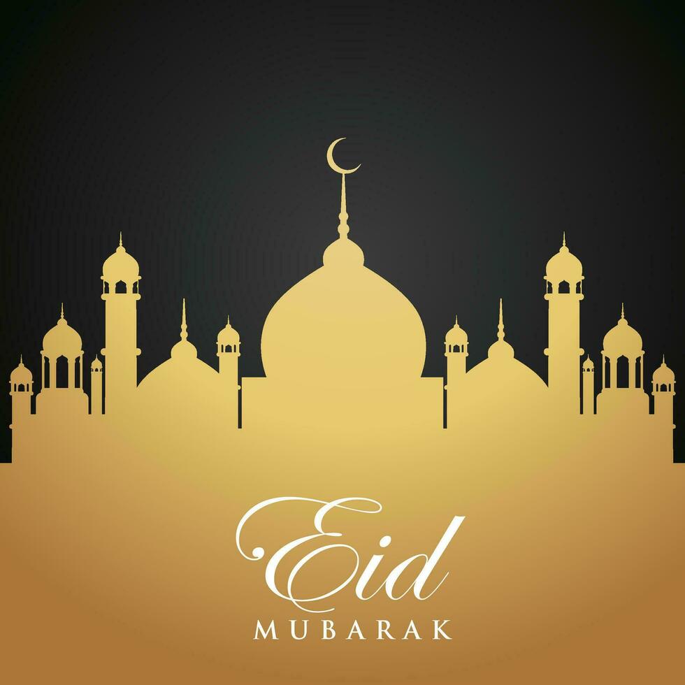 Ramadan eid mubarak greeting card with mosque silhouette free vector illustration