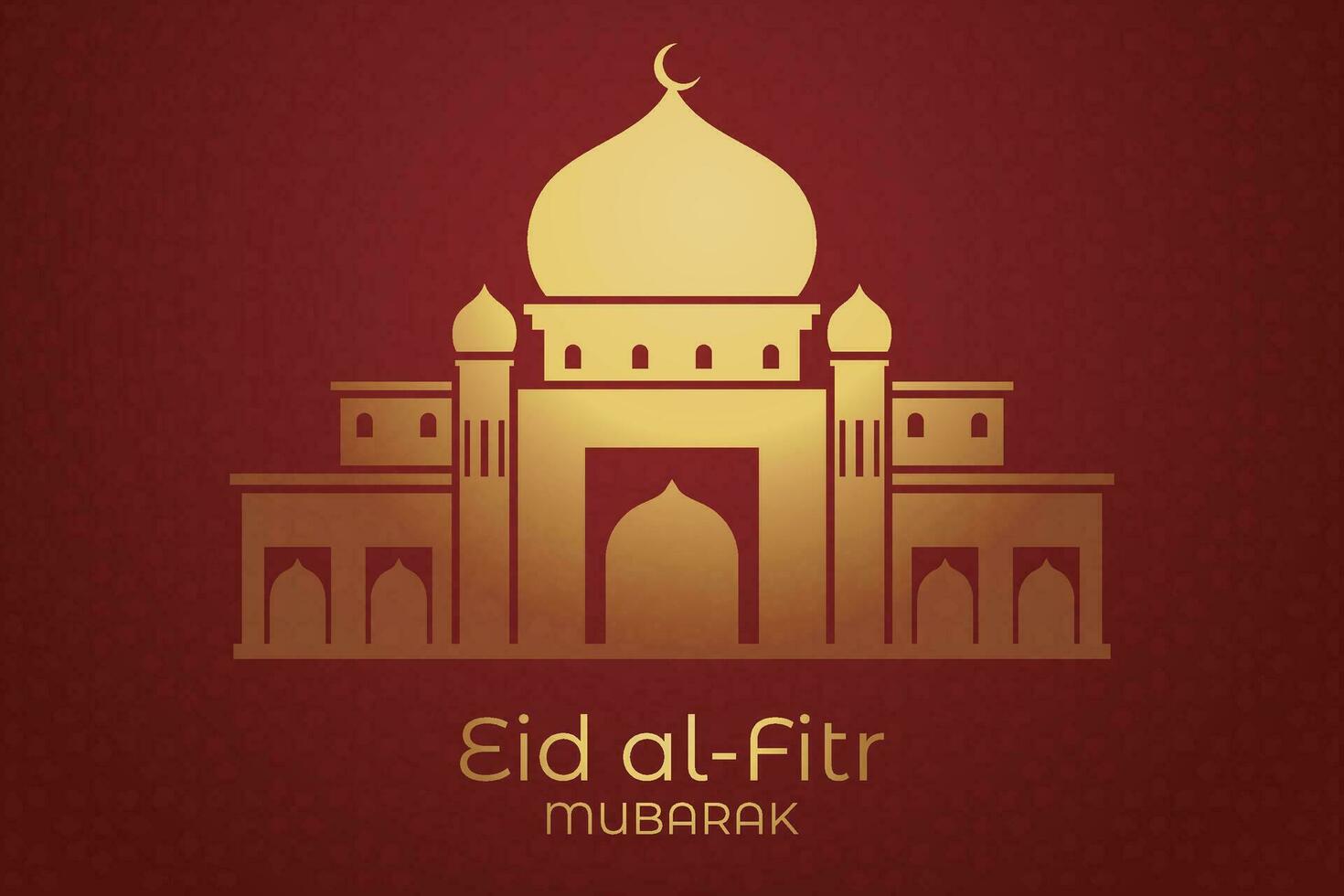 eid mubarak greeting card with golden mosque and arabic text vector