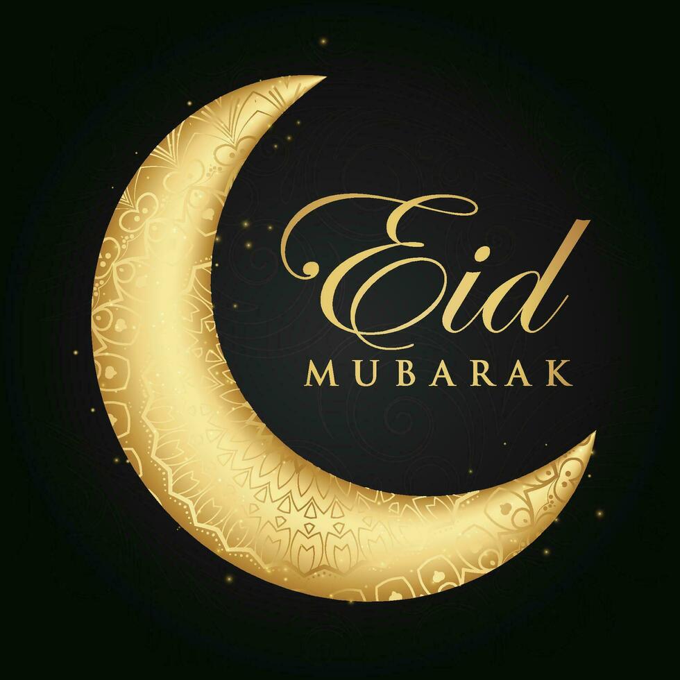 eid mubarak greeting card with gold crescent and ornaments vector