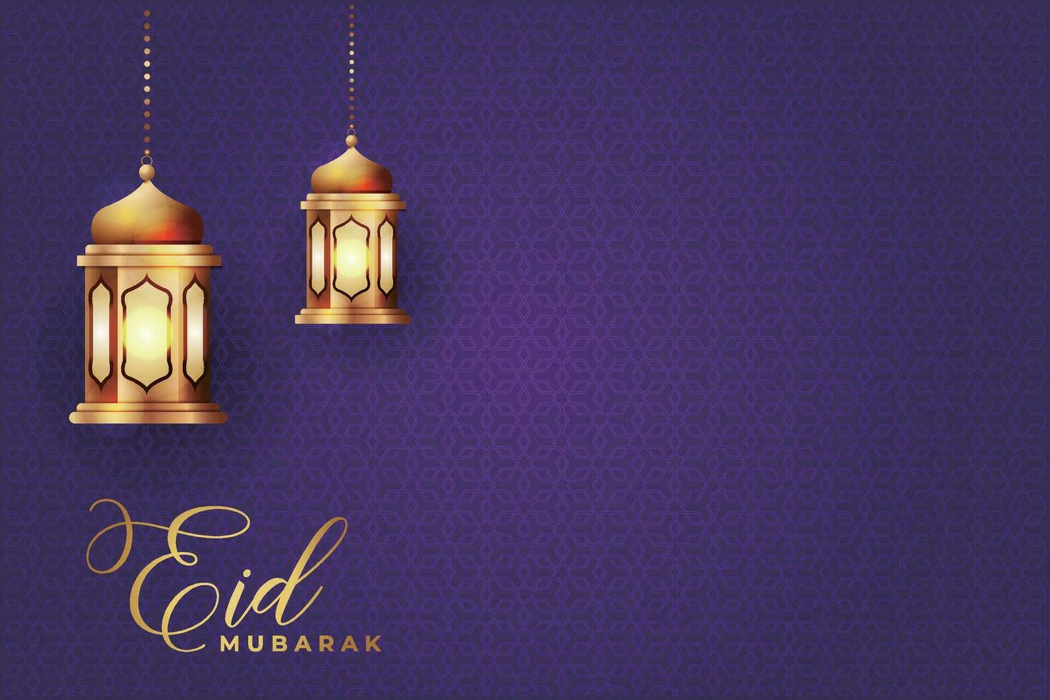 Ramadan eid al-fitr mubarak greeting card with lanterns and arabic call vector