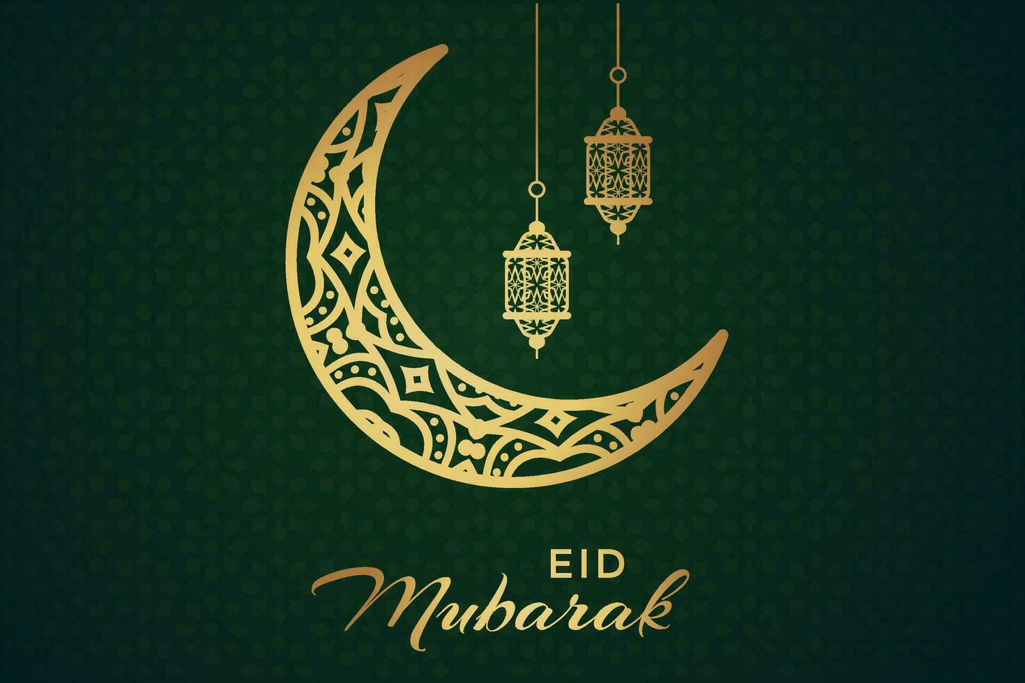 Ramadan eid al-fitr mubarak greeting card with lanterns and arabic call vector