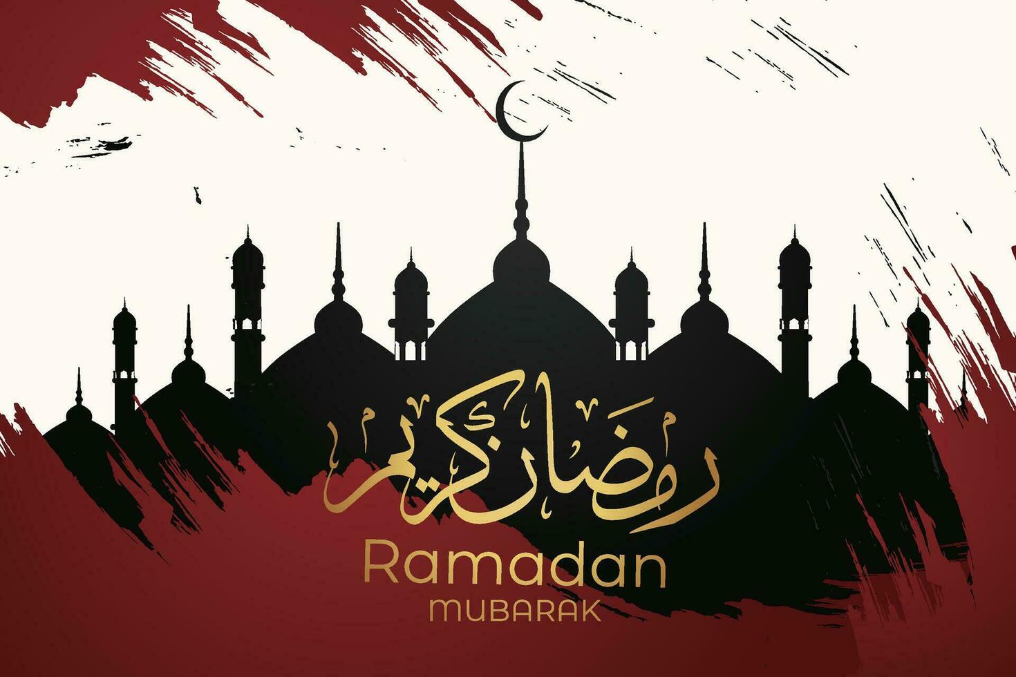 Ramadán eid al-fitr Mubarak saludo tarjeta con linternas y Arábica llamada vector