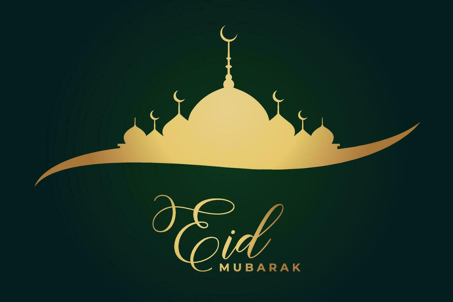 Ramadan eid mubarak greeting card with mosque silhouette free vector illustration