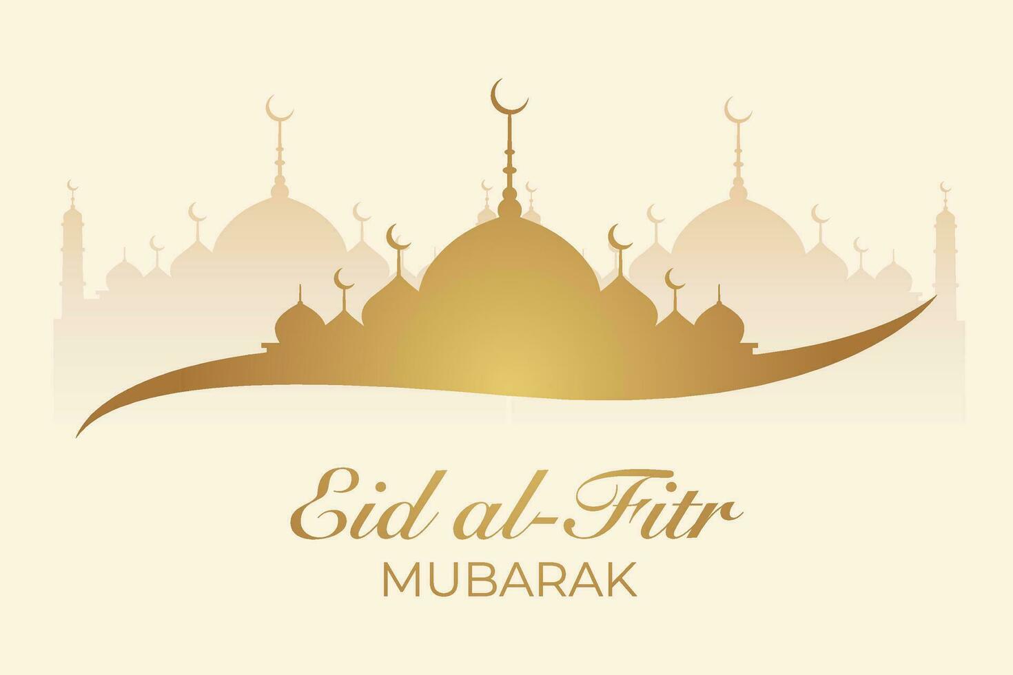 Ramadan eid mubarak greeting card with mosque silhouette free vector illustration