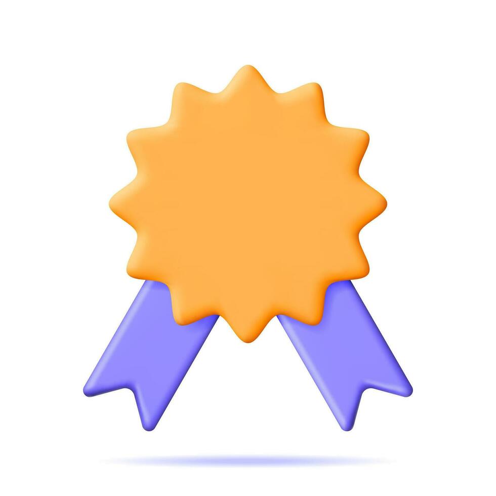 3D Winner Medal with Ribbon Isolated. Render Certificate Blank Badge Icon. Quality Guarantee Symbol. Award Shape with Ribbon. Quality, Trophy, Achievement and Goal Stamp. Vector illustration