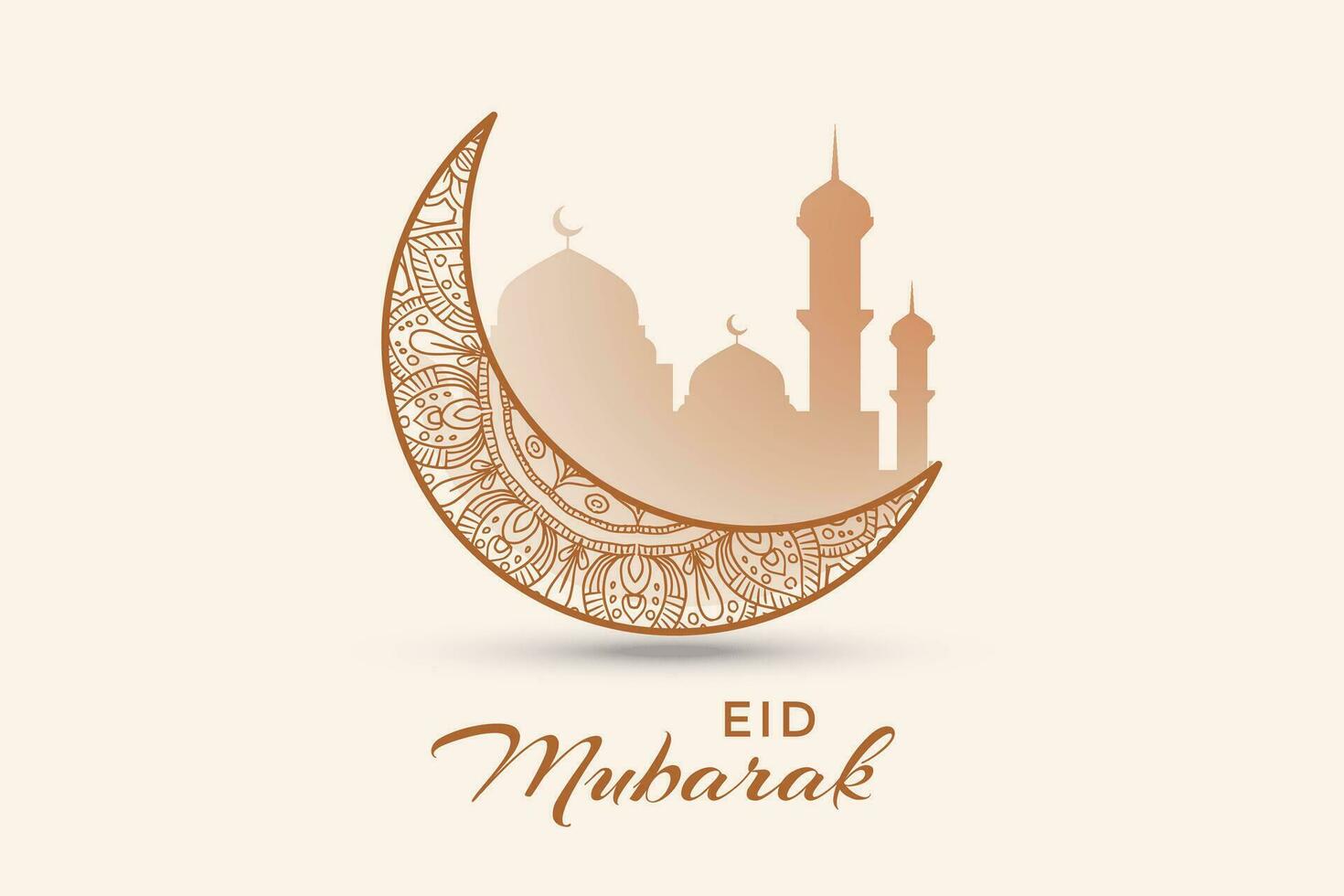 eid al-fitr Mubarak saludo tarjeta con mezquita y Arábica texto vector