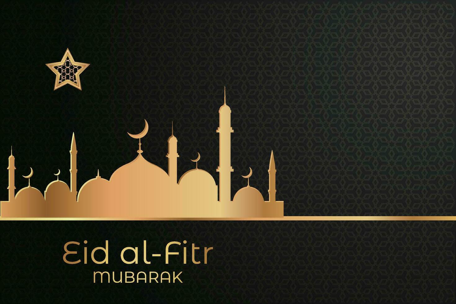 eid al-fitr mubarak greeting card with mosque vector illustration