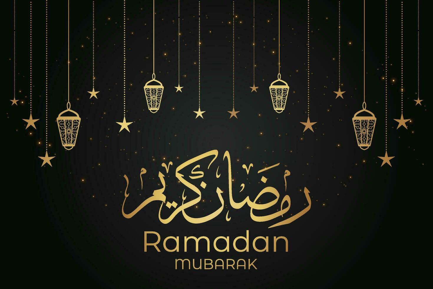 Ramadán eid al-fitr Mubarak saludo tarjeta con linternas y Arábica llamada vector