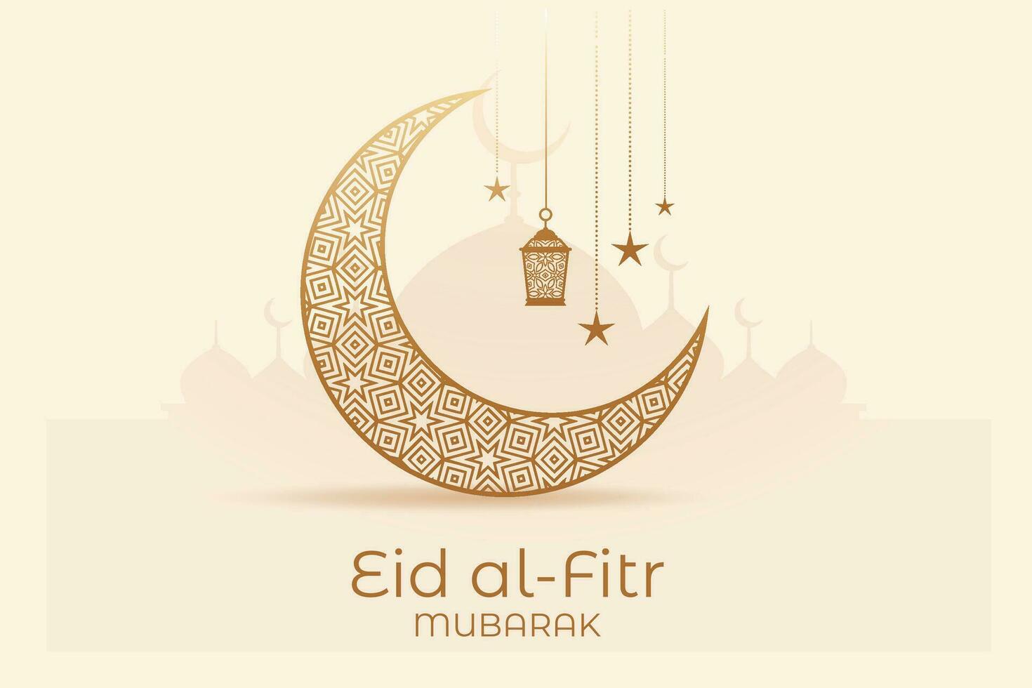 Ramadan eid mubarak greeting card with mosque silhouette free vector illustration