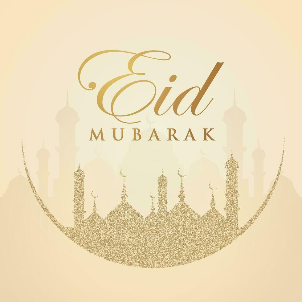 eid mubarak greeting card with mosque silhouette vector