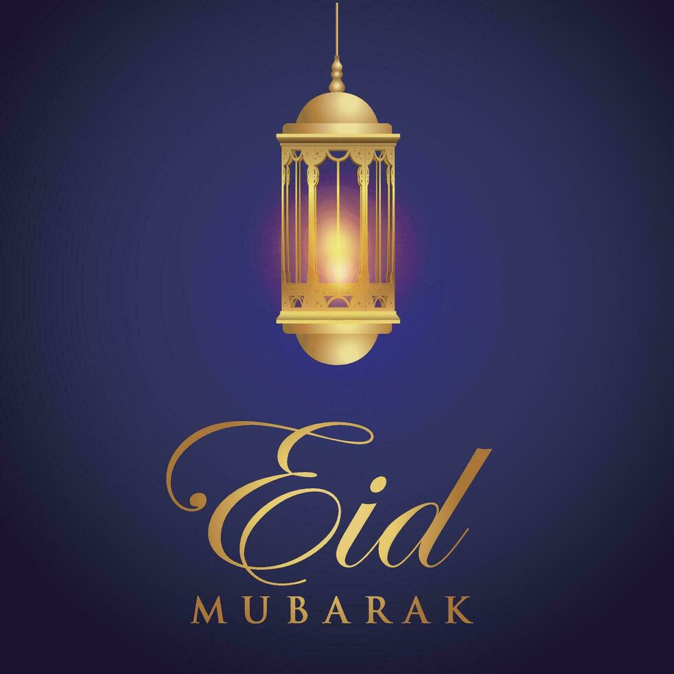 Ramadan eid al-fitr mubarak greeting card with lanterns and arabic call vector