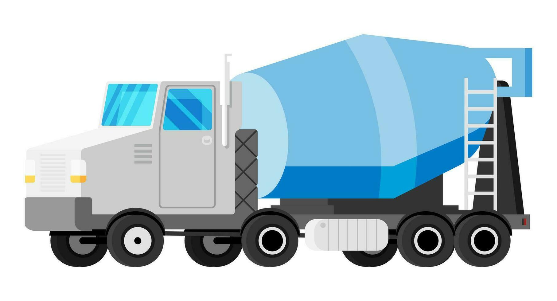 Mixer Truck Isolated on White. Modern Lorry with Mixer. Vehicle Children Toy Icon. Truck for Delivery of Concrete. Car for Transportation. Cartoon Flat Vector Illustration