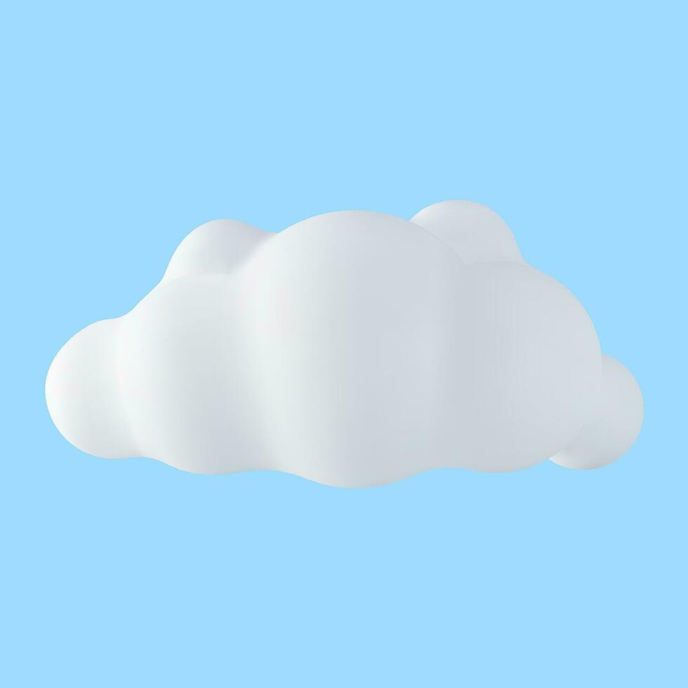 3D White Cloud Isolated on Blue Background. Cartoon Fluffy Cloud Icon. Render Bubble Cute Circle Shaped Smoke or Cumulus Fog Symbol. Vector Illustration