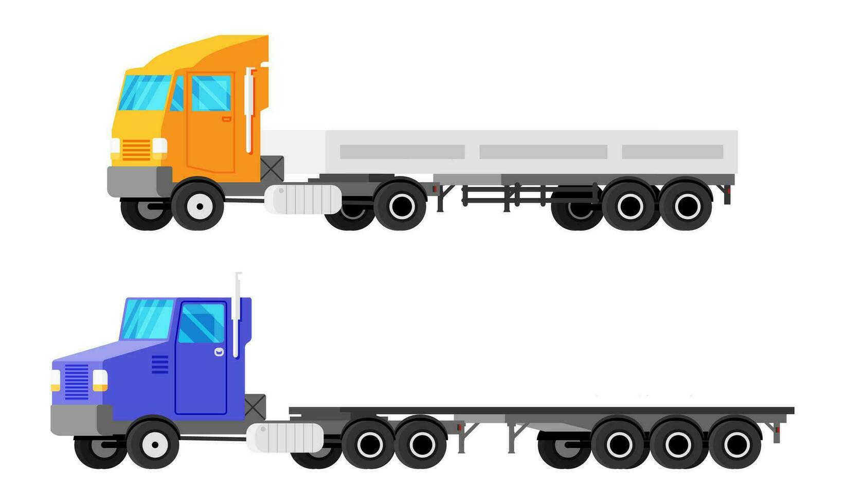 Large Empty Truck Tractor Trailer. European and American Versions. Vehicle Children Toy Icon. Truck for Delivery of Semi Trailers with Loads. Car for Transportation. Cartoon Flat Vector Illustration