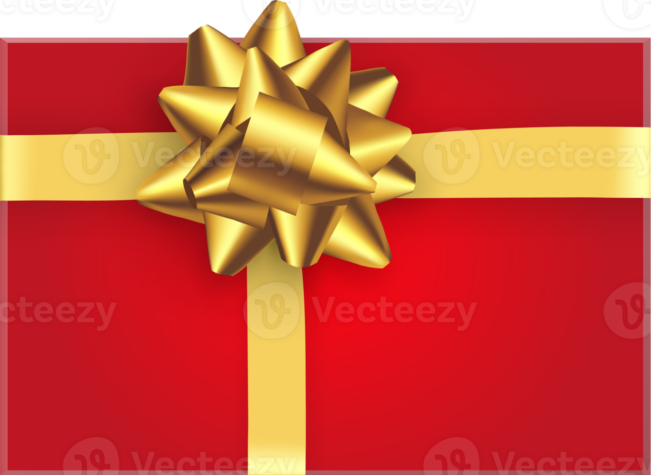 Gold aster bow and ribbons on red box png