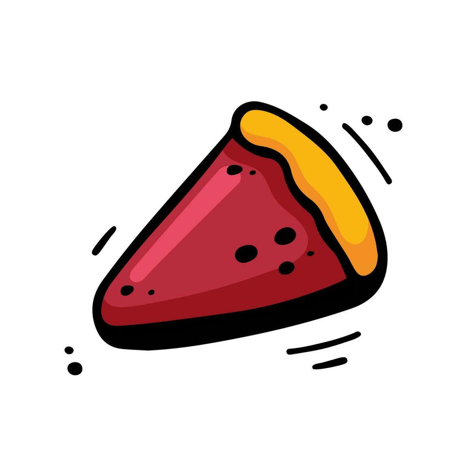 Piece of pie illustration. Sketch of cheesecake. Hand drawn fast food, home food illustration in doodle style. Colorful Cherry pie hand drawn with felt-tip pen. vector