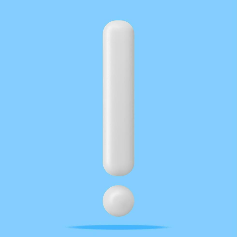 3D White Exclamation Mark Isolated on Blue. Attention, Information, Danger and Warning Icon. Alert and Alarm Symbol. Social Media Network Notification Reminder. Vector Illustration