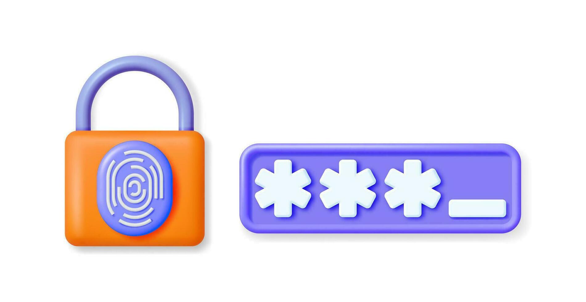 3D Locked Password Field and Padlock with Fingerprint. Render Password with Finger Print. Computer Data Protection Security and Confidentiality. User Login Biometric Authorization. Vector Illustration