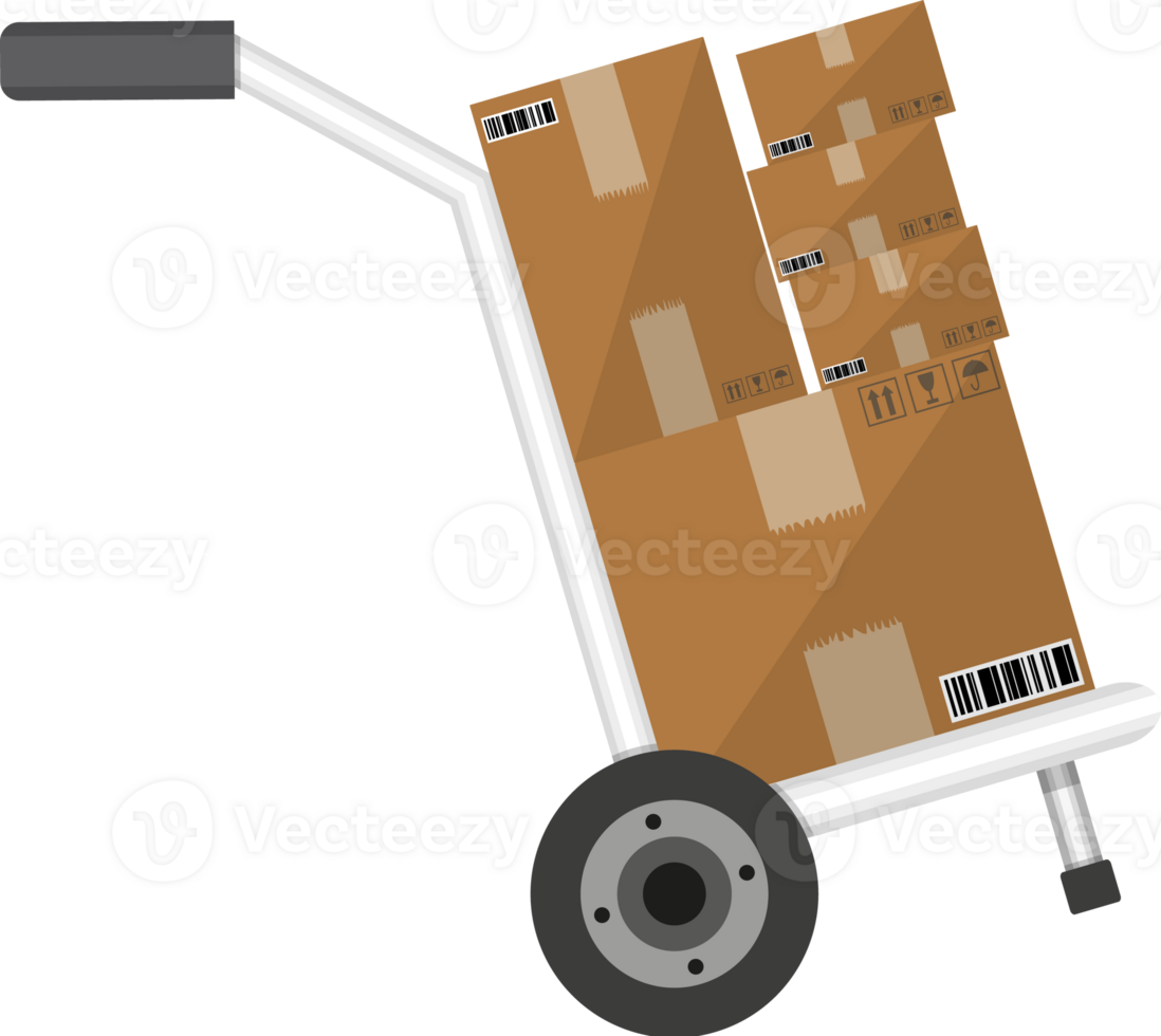 Metallic hand truck with boxes png