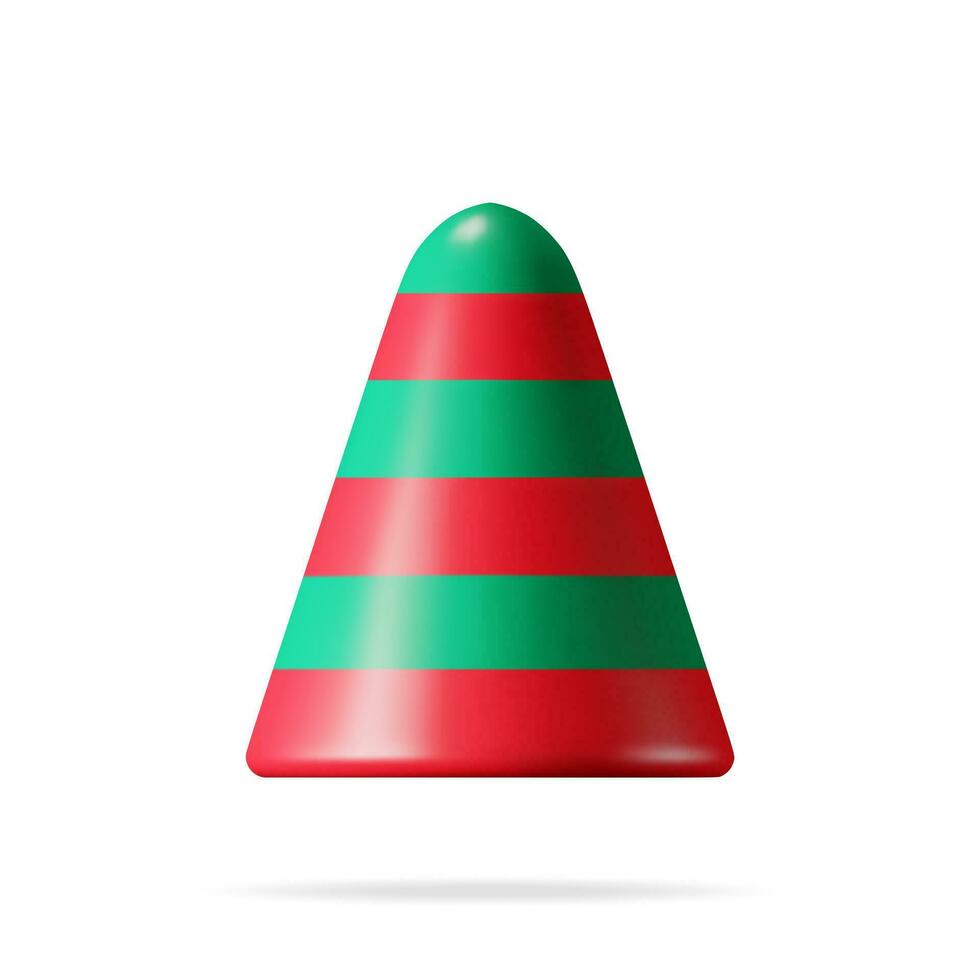 3D Empty Christmas Party Popper Isolated on White. Render Plasticine Confetti Popper. Colorful Firecracker Hat. Party, Holyday, Surprise or Birthday Events. Vector Illustration