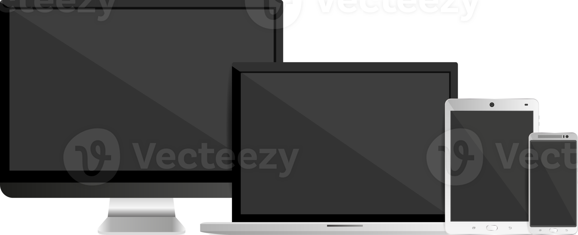 Set of Modern Digital devices in black and white png