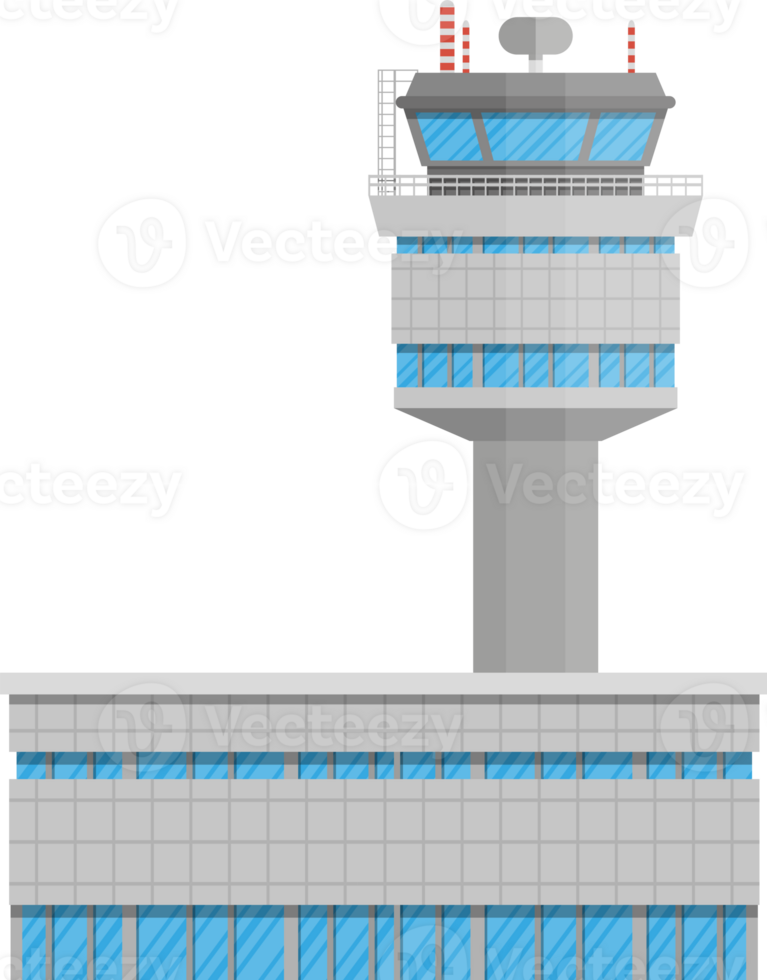 Grey airport control tower and terminal building png