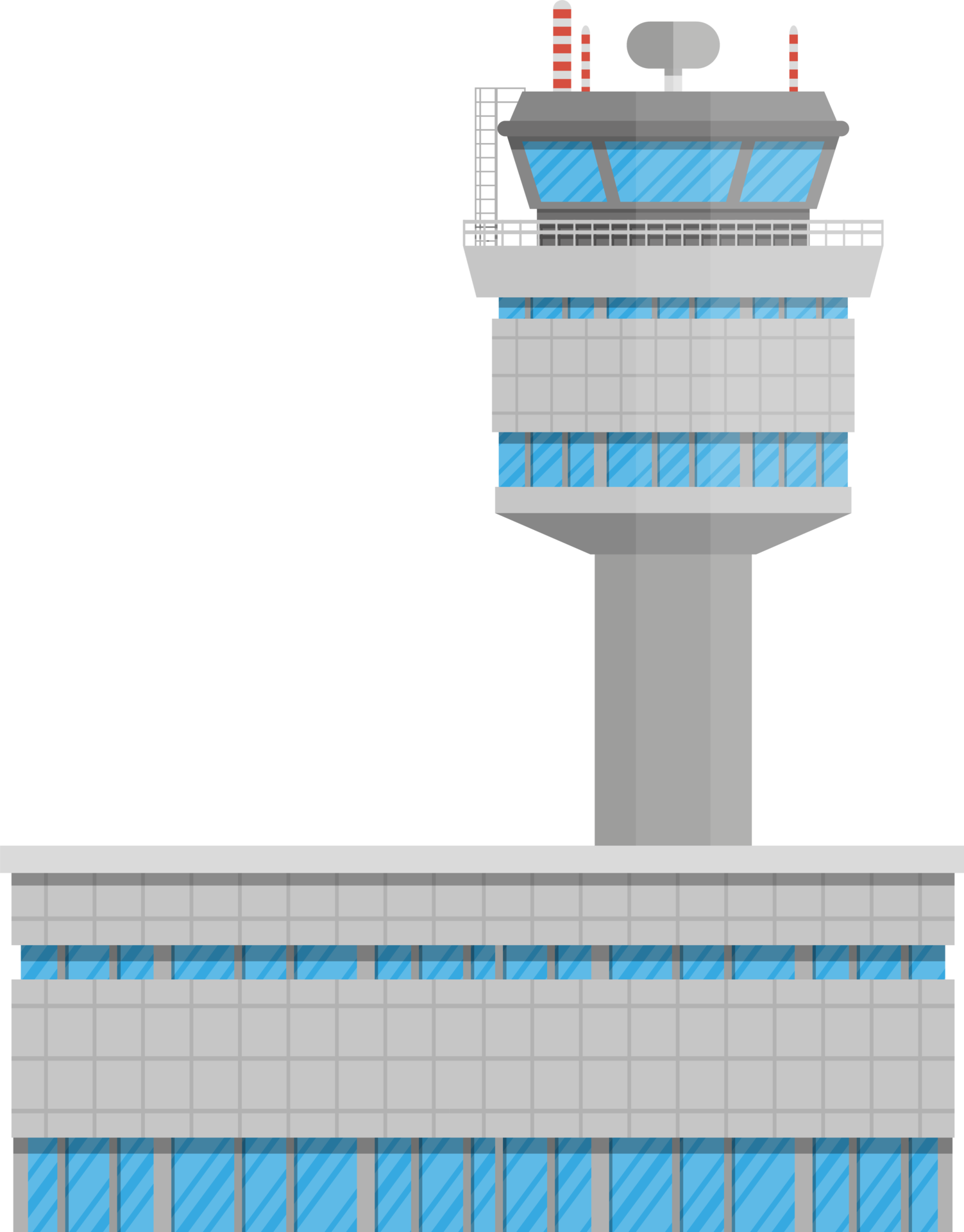 Grey airport control tower and terminal building 35861238 PNG