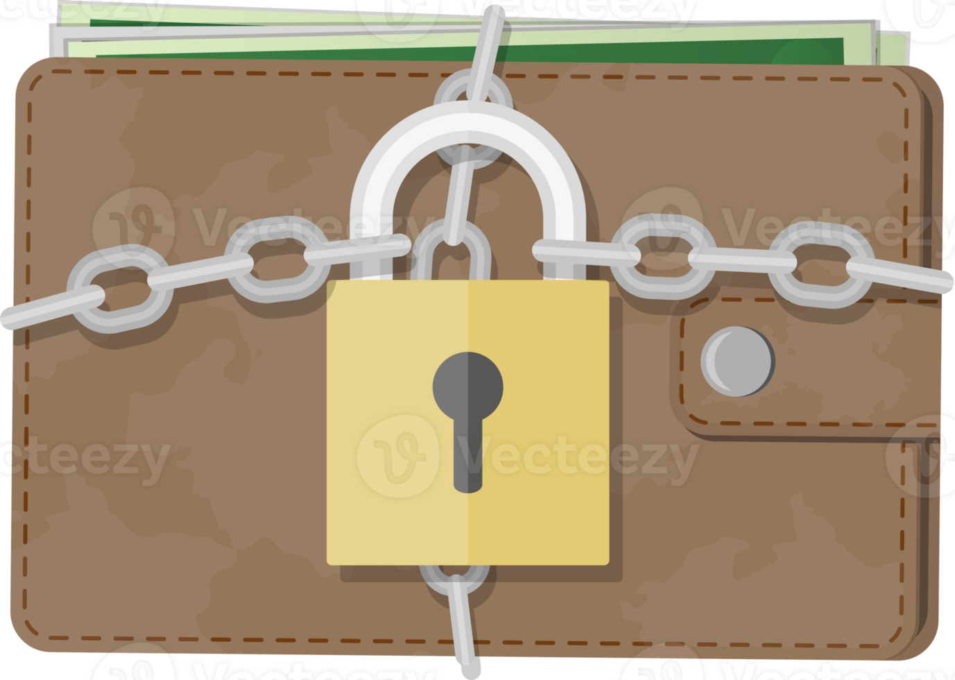 Closed wallet and locked pad lock png