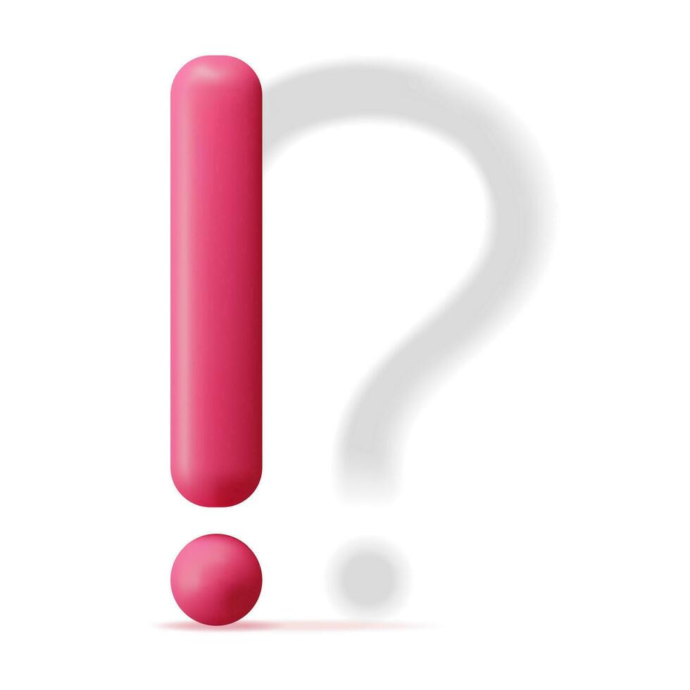 3D Exclamation Mark with Shadow of Question Mark Isolated. Render Questions Exclamations Symbol. Thin Realistic Icon. Concept of FAQ Support and Help. Problem, Survey, Information. Vector Illustration