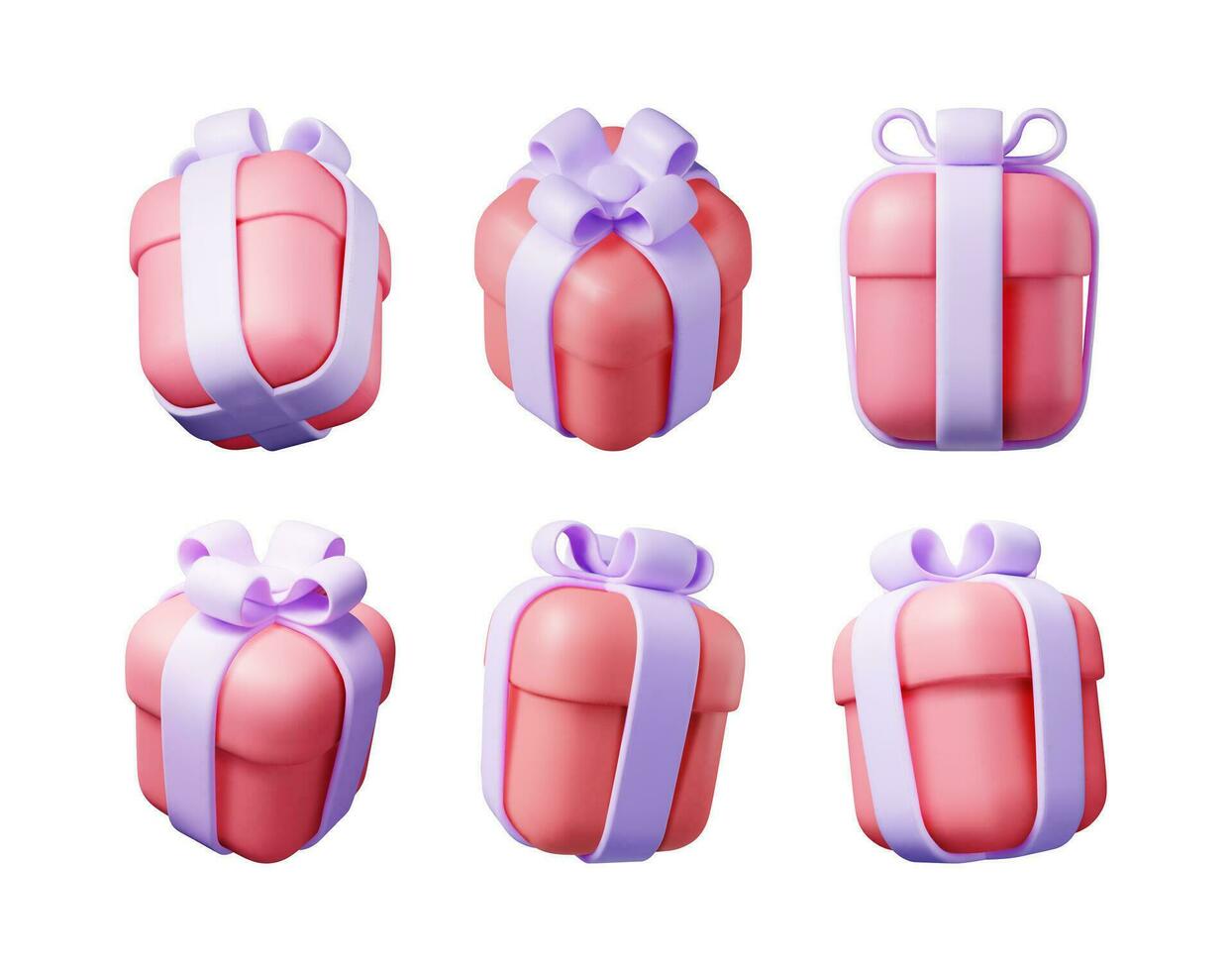 3D Gift Box Set Isolated. Render Collection of Colorful Wrapped Box. Christmas. New, Year, Sale, Shopping. Present Box with Bows Ribbons. Giftbox for Valentine, Birthday, Holiday. Vector Illustration