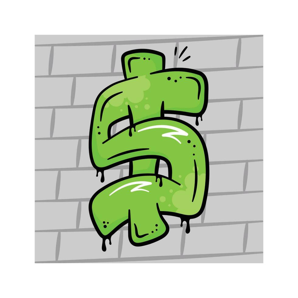 Dollar sign in graffiti art style, hand drawn sticker of dollar in modern style vector