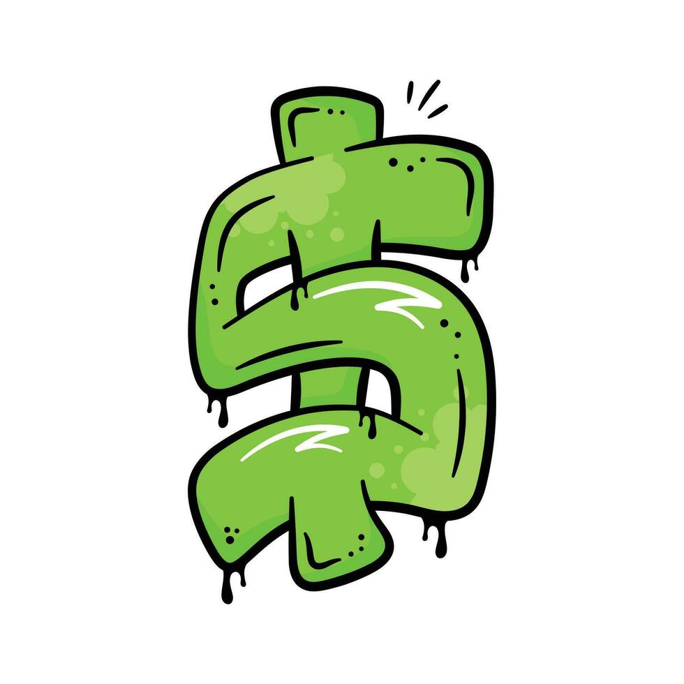 Dollar sign in graffiti art style, hand drawn sticker of dollar in modern style vector