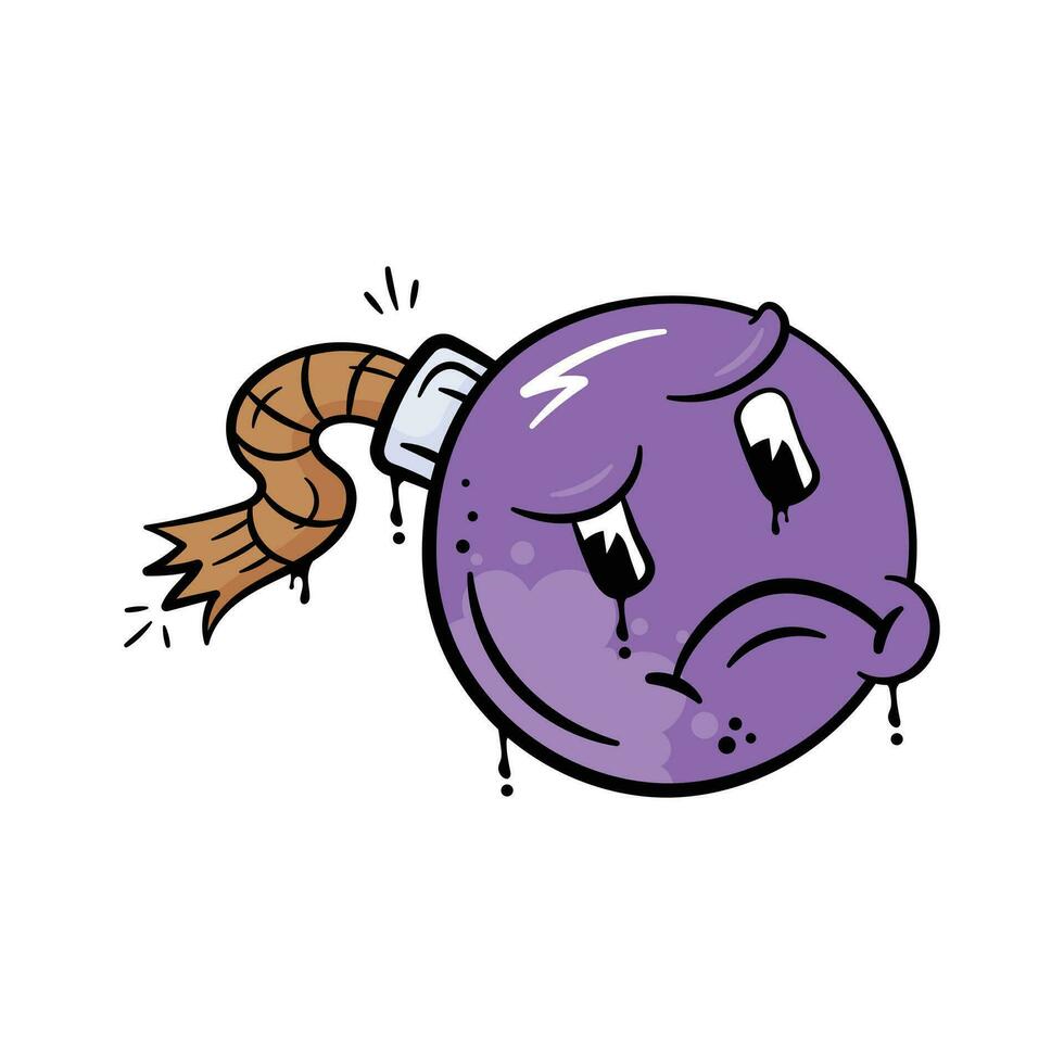 Gra this beautiful hand drawn sticker of bomb, bomb emoji, sad expression vector
