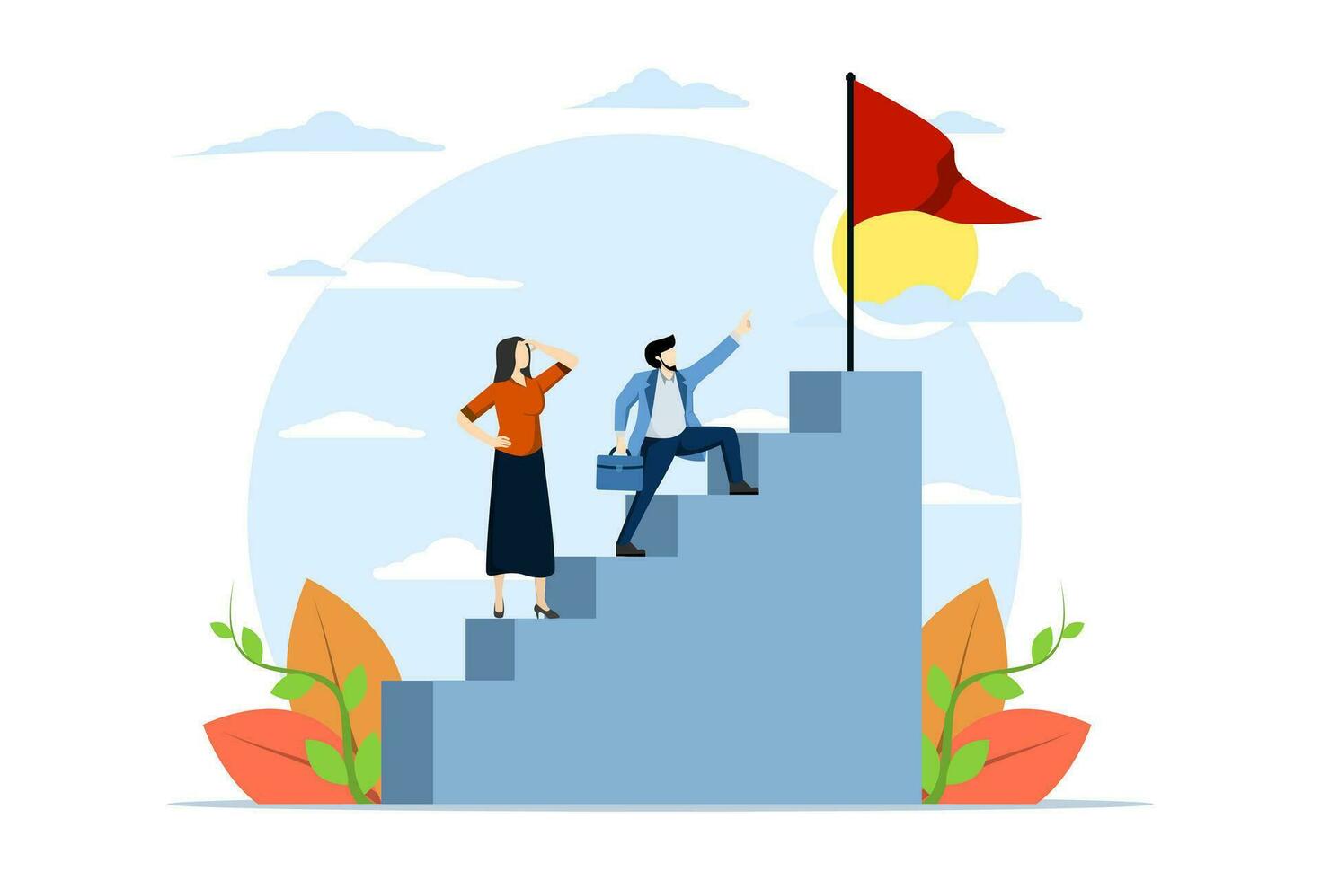 concept of business mentor helping others to advance career and holding ladder vector illustration. business self development strategy flat style design Guidance, skill improvement and climbing.