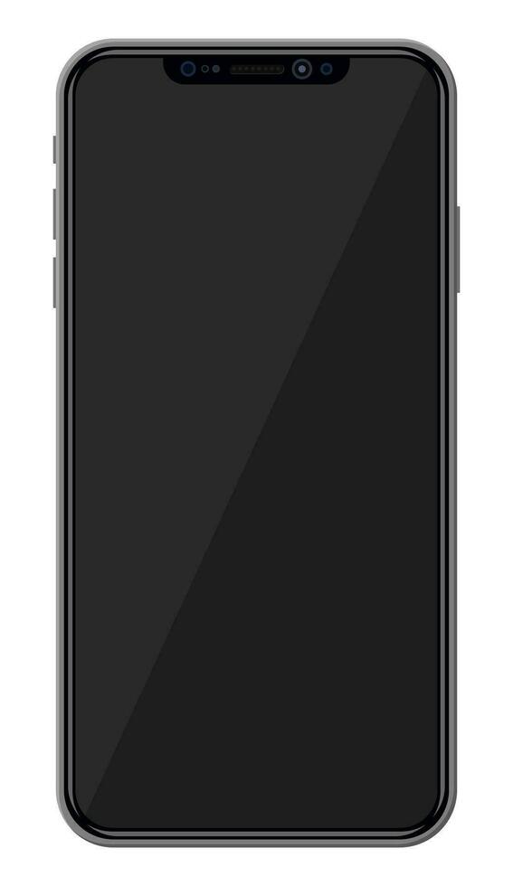 New generation smartphone with frameless edge display. Empty black screen. Phone electronic device with touchscreen. Vector illustration in flat style