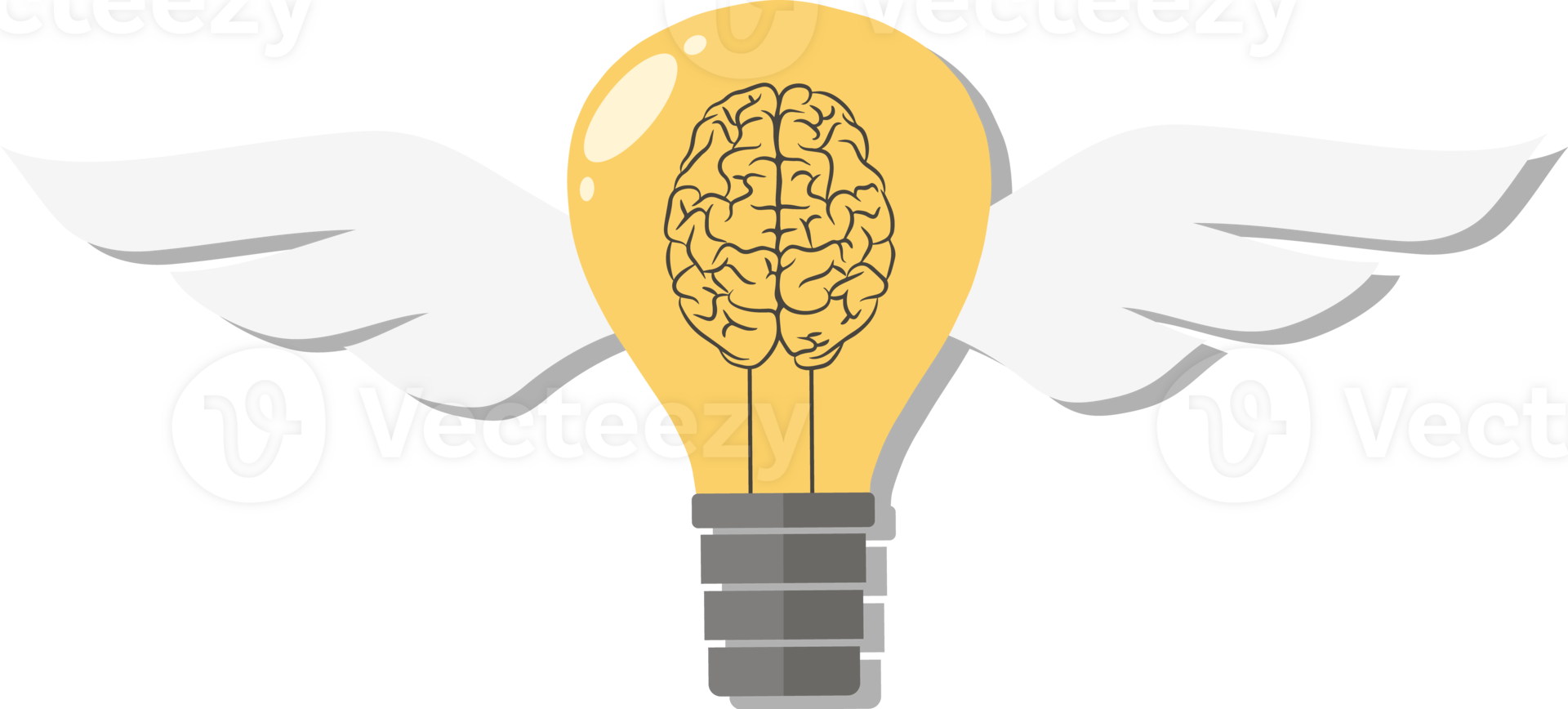Flying Idea. light bulb with helix-brain with wings png