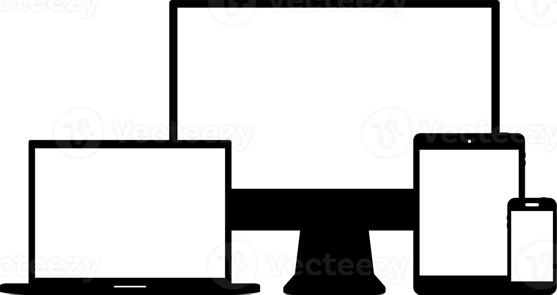 Set of Modern Digital devices in black and white png