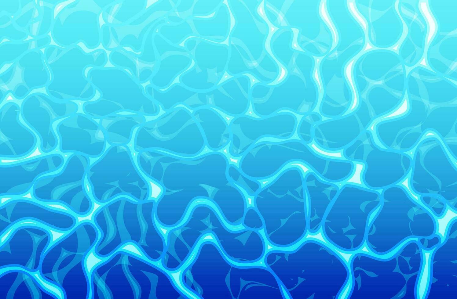 Water Surface with Sun Reflections. Blue Water Banner. Swimming Pool Top View. Water Ripple Background. Lake, Sea, River or Ocean Surface. Travel and Summer Time Concept. Flat Vector Illustration