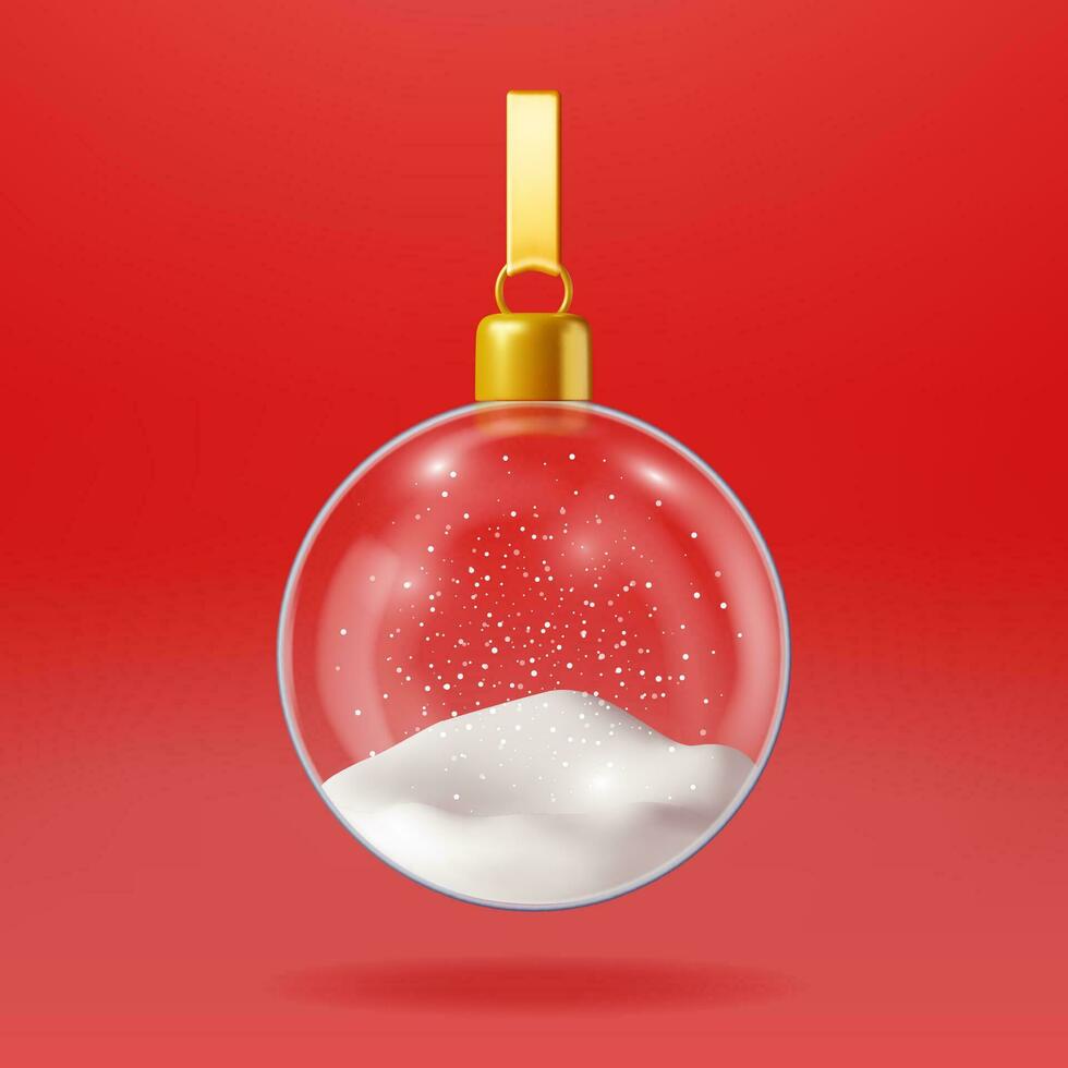 3D Glass Christmas Snow Ball Isolated. Render Empty Snow Spere Orb. Happy New Year Decoration. Merry Christmas Holiday. New Year Xmas Celebration. Realistic Vector Illustration