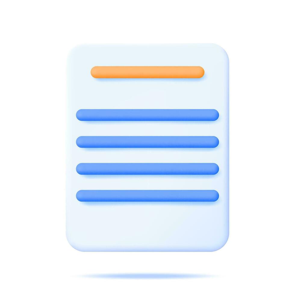 3D White Paper with Text Line Isolated. Render White Sheet with Purple Text. Document Mockup Template Icon. Realistic Vector Illustration