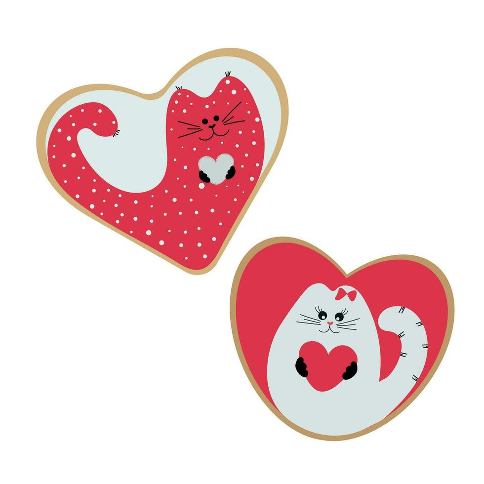 Gingerbread for Valentine's Day. Gingerbread with cats. Gingerbread in the shape of a heart. vector