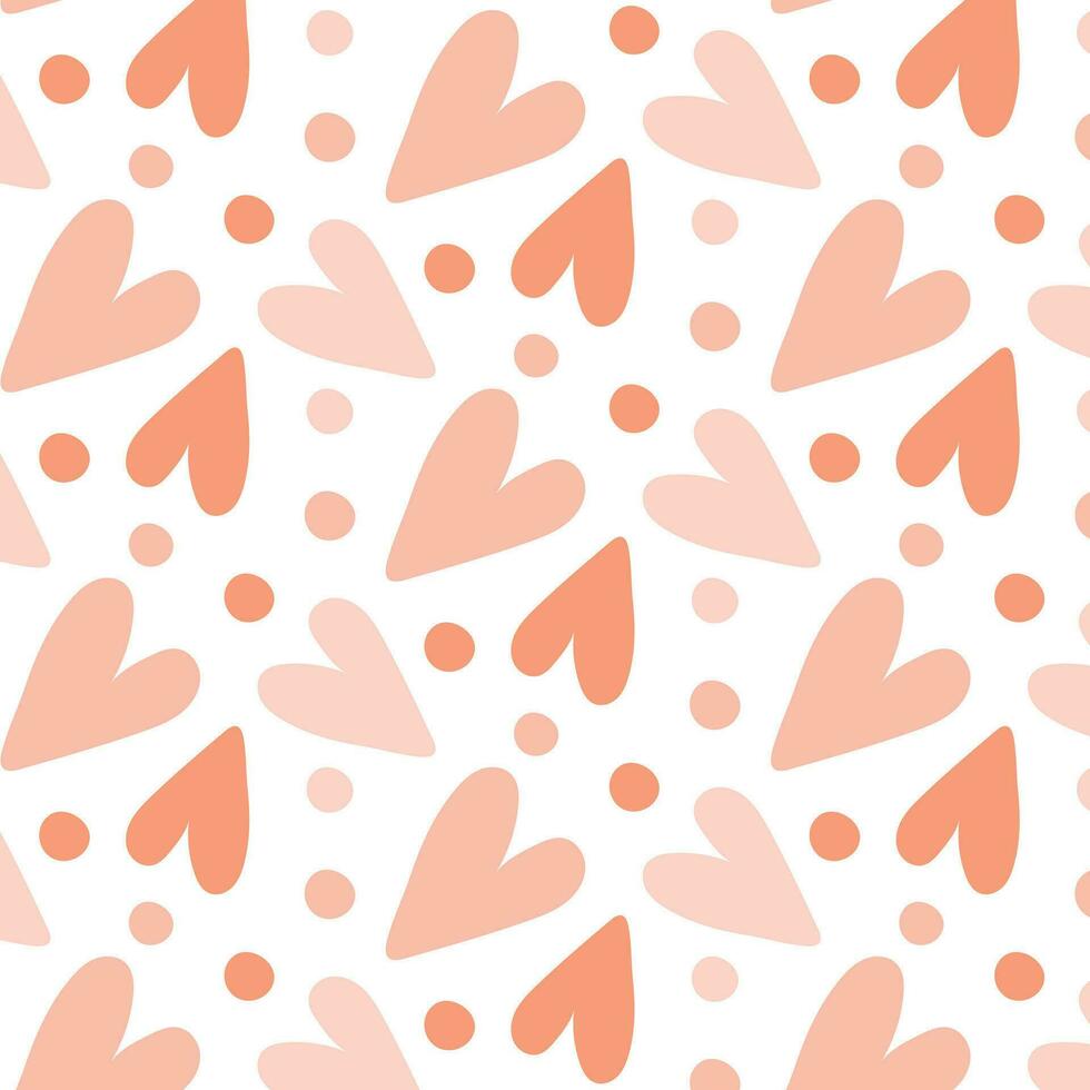 Valentine's Day background. Peach fluff, hearts and polka dots. vector