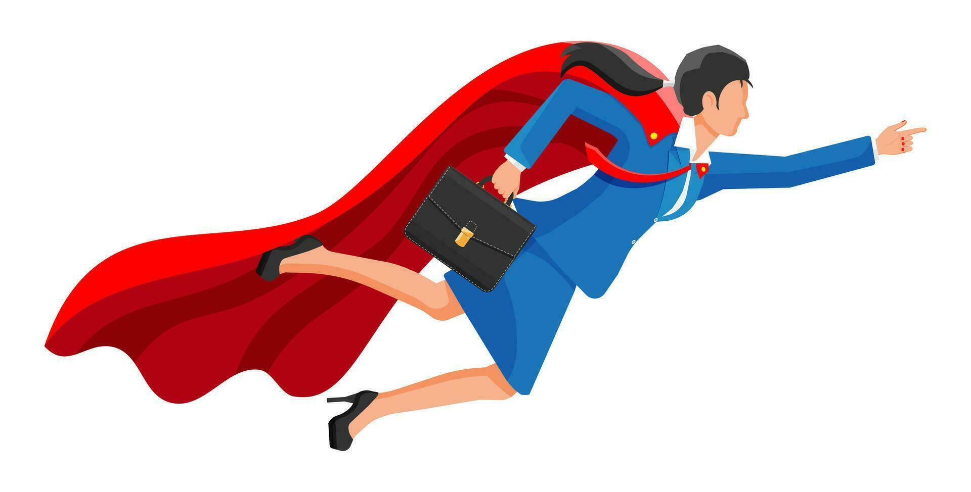 Superhero businesswoman flying in sky. Business woman in suit and red cloak. Goal setting. Smart goal. Business target concept. Achievement and success. Vector illustration in flat style