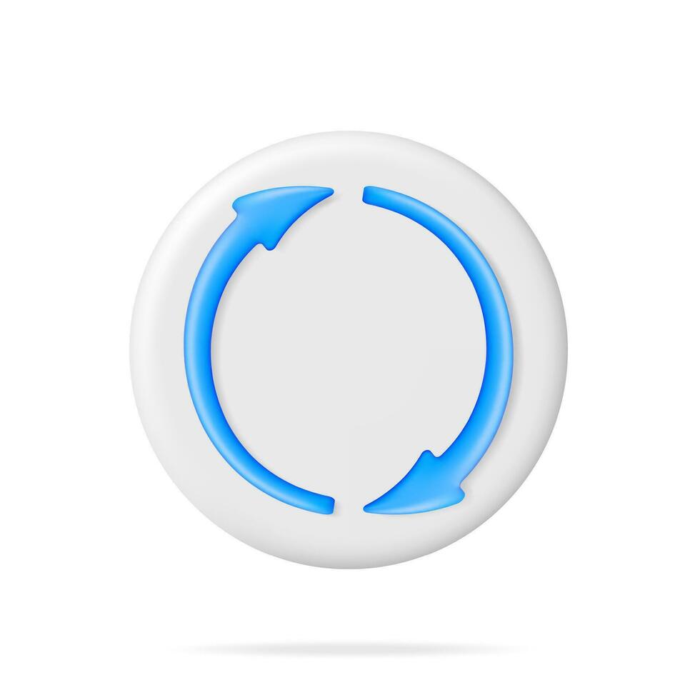 3D Synchronization Icon Isolated. Render Sync Sign in Round Shape. Cloud Computing or Refresh, Restart, Recycle, Reset Symbol. Vector Illustration