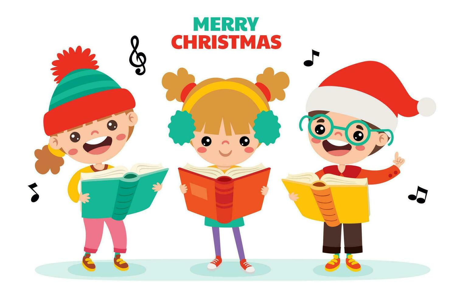 dibujos animados niños canto a Navidad vector