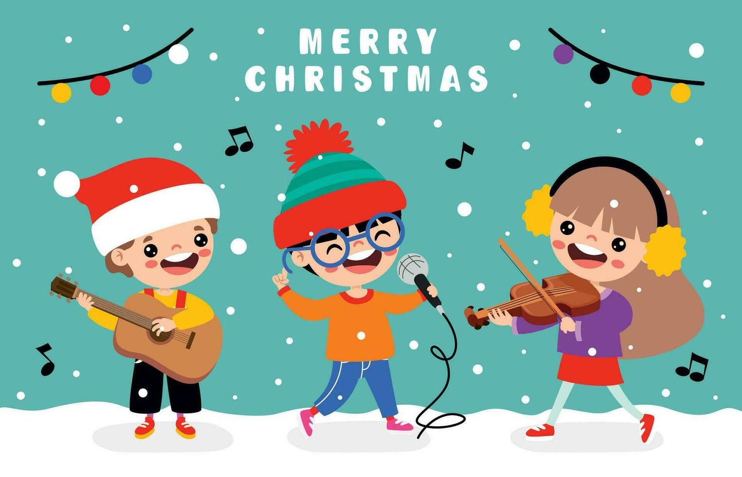 Cartoon Kids Singing At Christmas vector