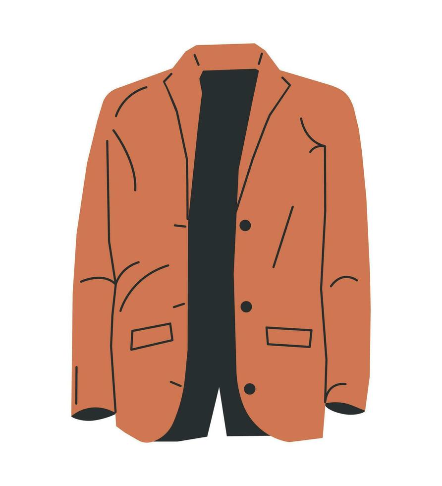 Fashion Coat Unisex Jacket Isolated. Top Mans Streetwear. Brown Tweed Short Jacket with Buttons and Pocket. Casual Trendy Woman Suit Clothing. Cartoon Flat Vector Illustration