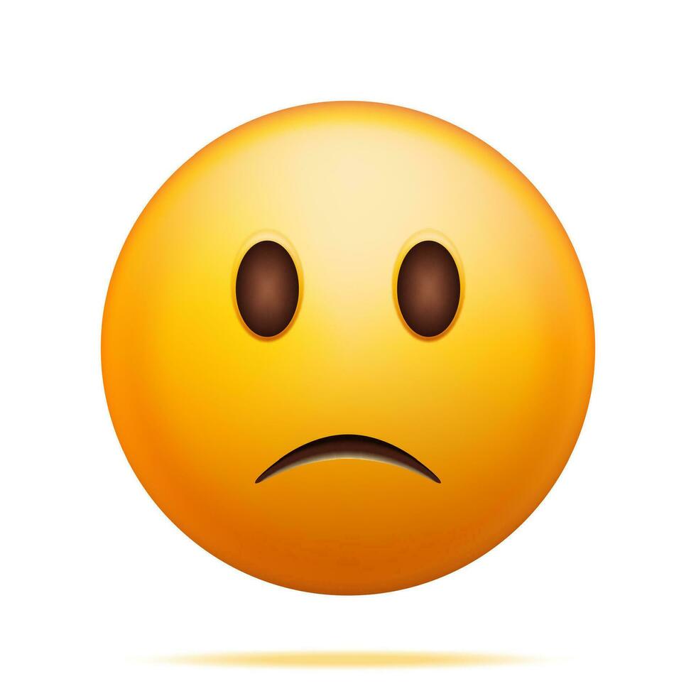 3D Yellow Sad Emoticon Isolated on White. Render Little Bit Sad Emoji. Slightly Unhappy Face. Communication, Web, Social Network Media, App Button. Realistic Vector Illustration