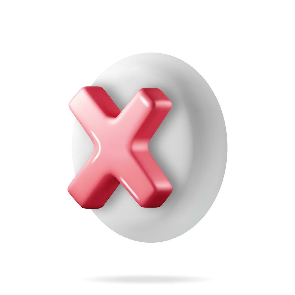 3D Wrong Button in Round Shape. Red No or Incorrect Sign Render. Red Checkmark Tick Represents Rejection. Wrong Choice Concept. Cancel, Error, Stop, Disapprove or Negative Symbol. Vector Illustration