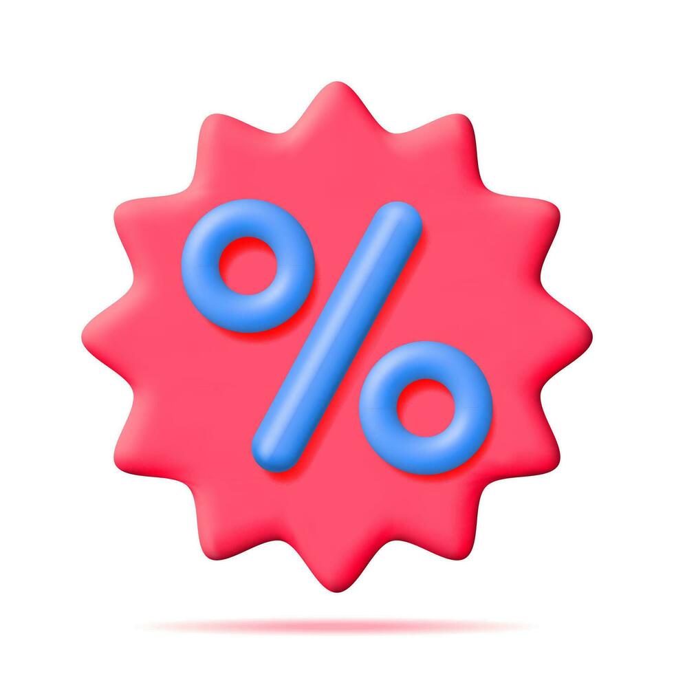 3D Realistic Blue Percent Sign Icon Badge Isolated. Money, Finance or Business Concept. Percentage, Sale, Discount, Promotion and Shopping Symbol. Offer, Price Tag, Coupon, Bonus. Vector Illustration